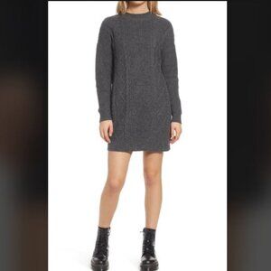 Nordstrom BP Cable Knit Waffle Weave Tunic Mini Sweater Dress Charcoal XS
